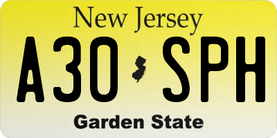 NJ license plate A30SPH