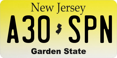 NJ license plate A30SPN