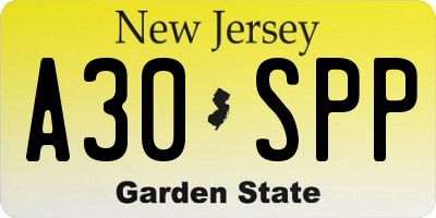NJ license plate A30SPP