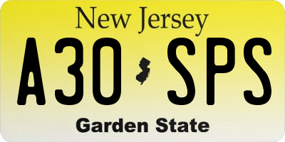 NJ license plate A30SPS