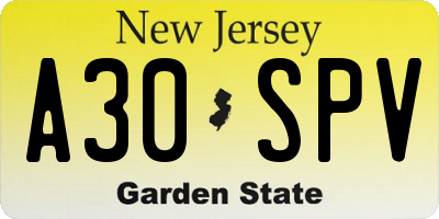 NJ license plate A30SPV