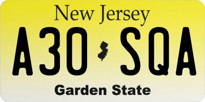 NJ license plate A30SQA