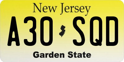 NJ license plate A30SQD