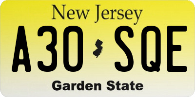 NJ license plate A30SQE