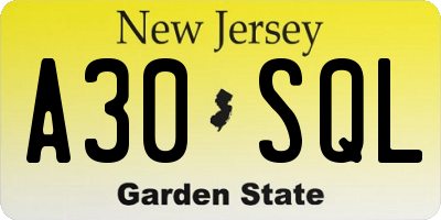 NJ license plate A30SQL