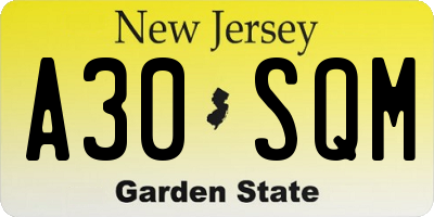 NJ license plate A30SQM