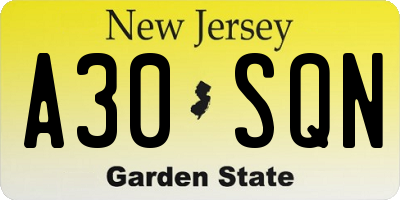 NJ license plate A30SQN
