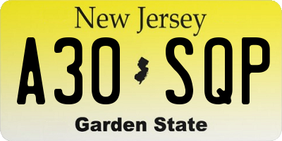 NJ license plate A30SQP