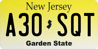 NJ license plate A30SQT
