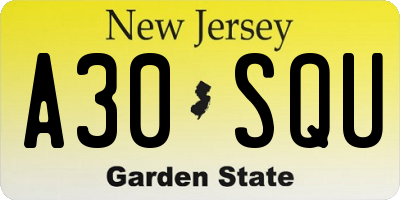 NJ license plate A30SQU