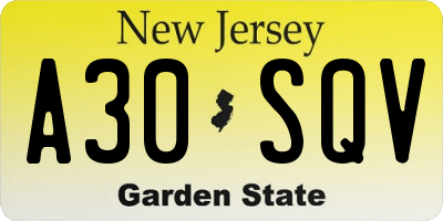NJ license plate A30SQV