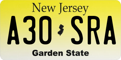 NJ license plate A30SRA