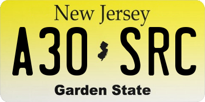 NJ license plate A30SRC