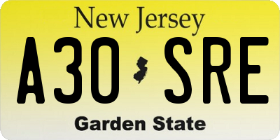 NJ license plate A30SRE
