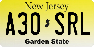 NJ license plate A30SRL