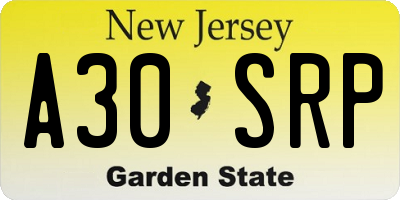 NJ license plate A30SRP