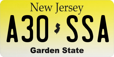 NJ license plate A30SSA