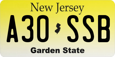 NJ license plate A30SSB