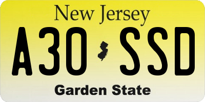 NJ license plate A30SSD