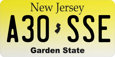 NJ license plate A30SSE