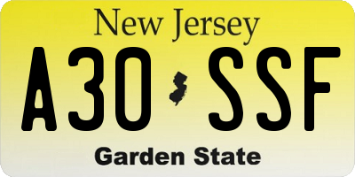 NJ license plate A30SSF