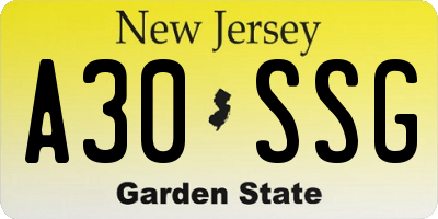 NJ license plate A30SSG