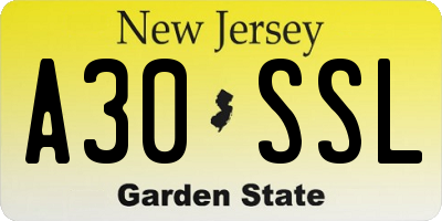 NJ license plate A30SSL