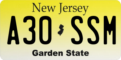 NJ license plate A30SSM