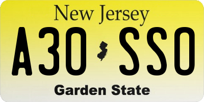 NJ license plate A30SSO