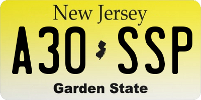 NJ license plate A30SSP