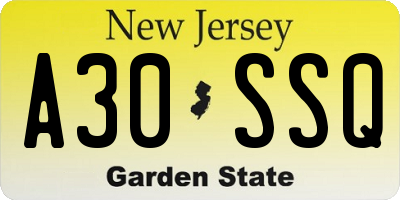 NJ license plate A30SSQ
