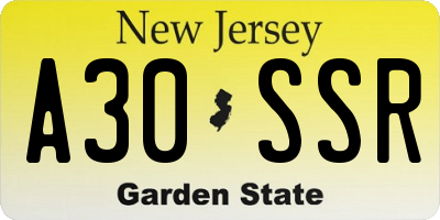 NJ license plate A30SSR