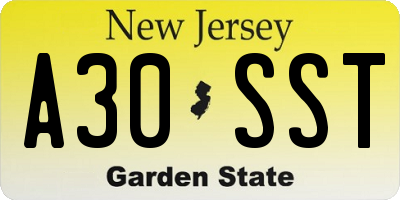 NJ license plate A30SST