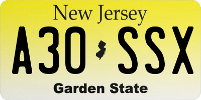 NJ license plate A30SSX