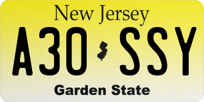 NJ license plate A30SSY