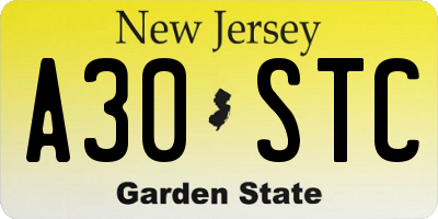 NJ license plate A30STC