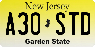 NJ license plate A30STD