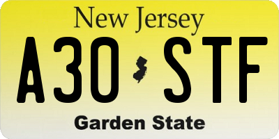 NJ license plate A30STF