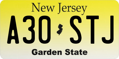 NJ license plate A30STJ