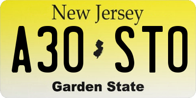NJ license plate A30STO