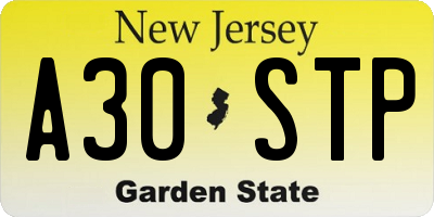 NJ license plate A30STP