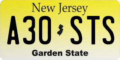 NJ license plate A30STS