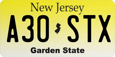 NJ license plate A30STX