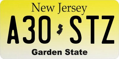 NJ license plate A30STZ