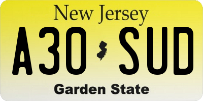 NJ license plate A30SUD