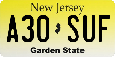 NJ license plate A30SUF