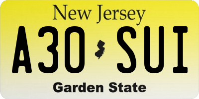 NJ license plate A30SUI