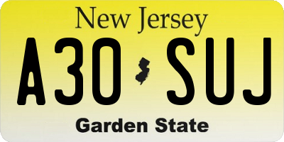 NJ license plate A30SUJ