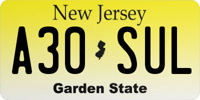 NJ license plate A30SUL