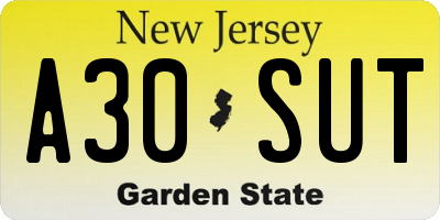 NJ license plate A30SUT